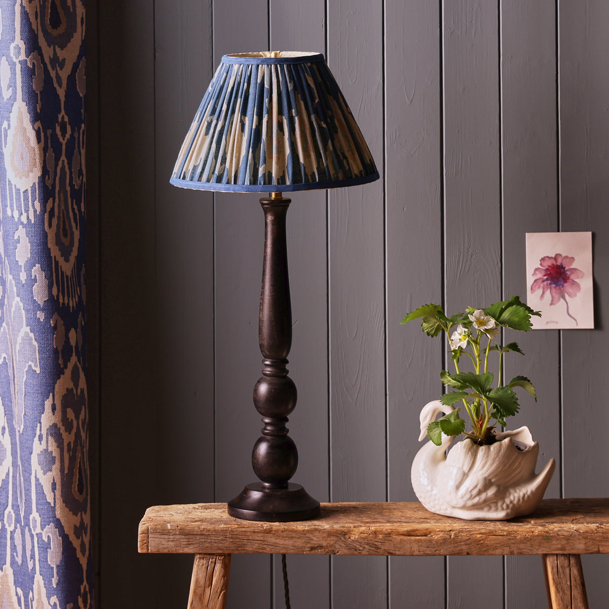 12 inch empire shade in denim Bokhara gathered linen by GP & J Baker