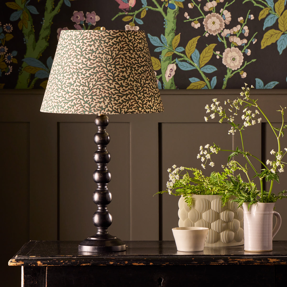 10 inch empire shade for cordless lamps in aqua red Tuffley cotton by GP & J Baker
