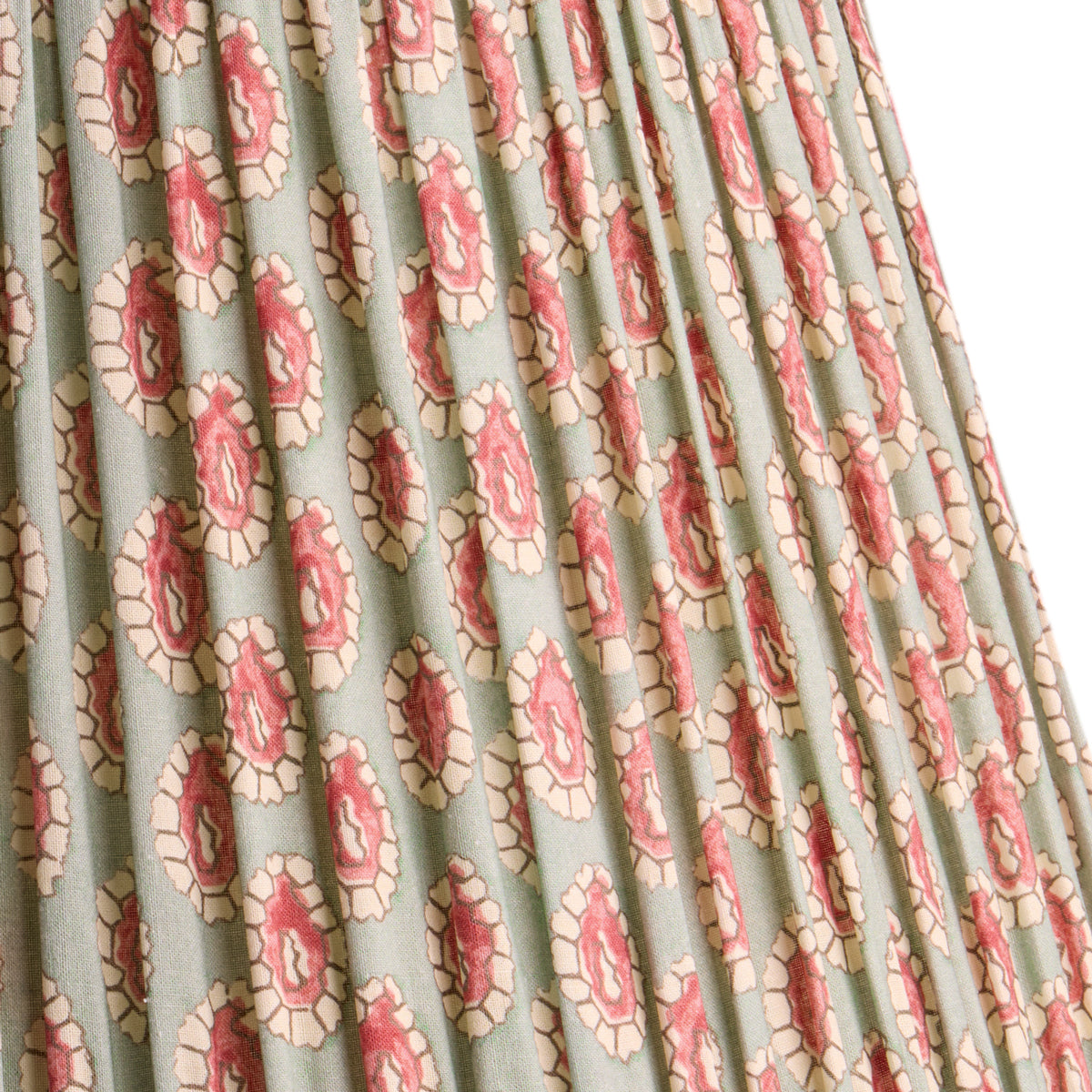 10 inch empire shade for cordless lamps in aqua pink block printed Dotty gathered cotton by GP & J Baker