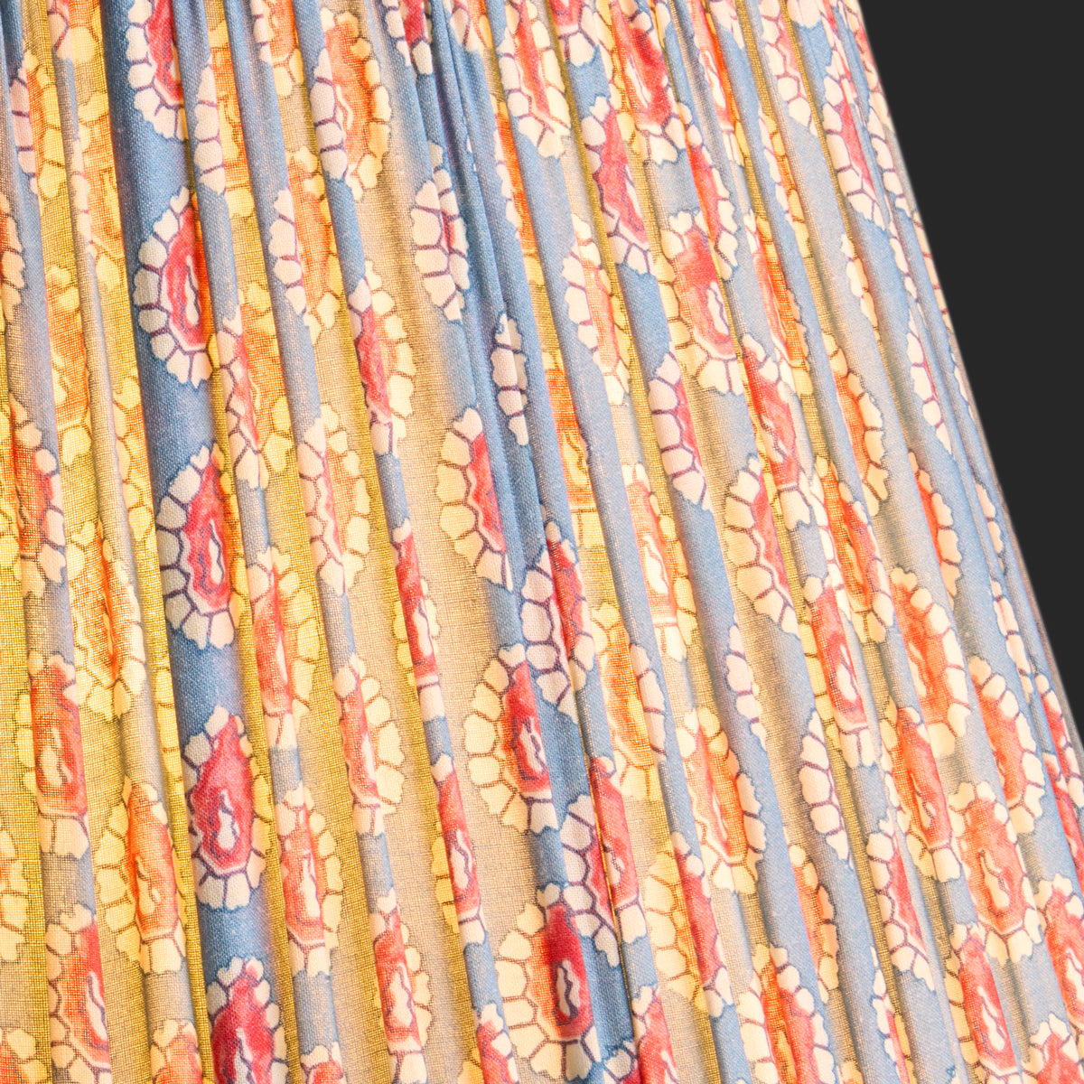 10 inch empire shade for cordless lamps in blue and red block printed Dotty gathered cotton by GP & J Baker