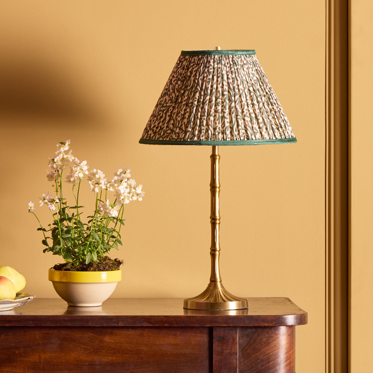 10 inch empire shade for cordless lamps in aqua red Tuffley gathered cotton by GP & J Baker
