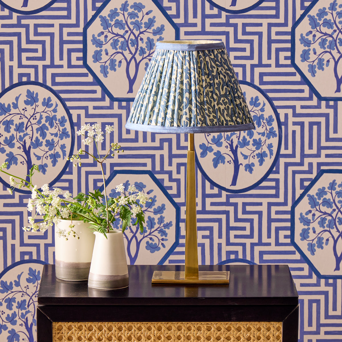 10 inch empire shade for cordless lamps in denim Tuffley gathered cotton by GP & J Baker