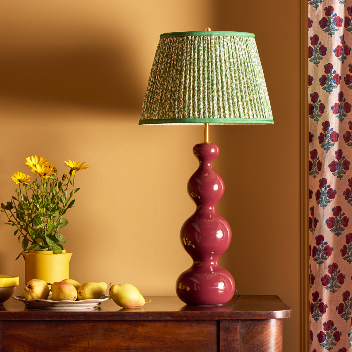 10 inch empire shade for cordless lamps in green blue Tuffley gathered cotton by GP & J Baker