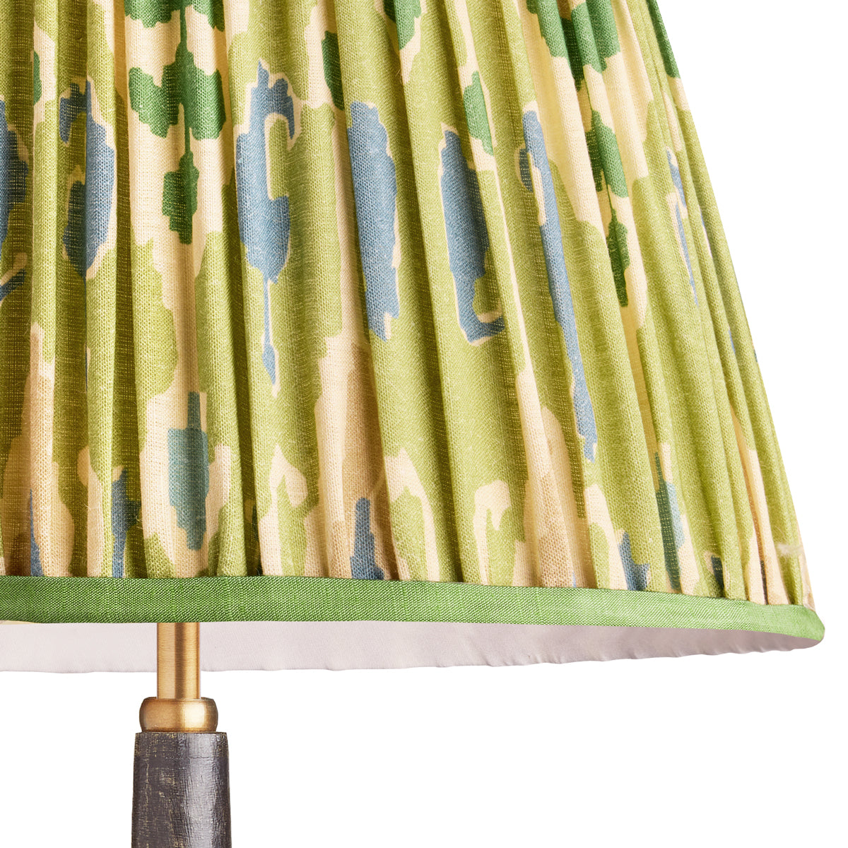10 inch empire shade for cordless lamps in green blue Bokhara gathered linen by GP & J Baker