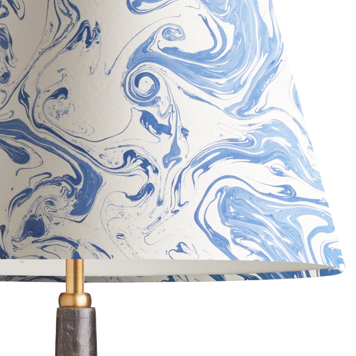 18 inch straight empire hand marbled paper shade in blue and white Tiber