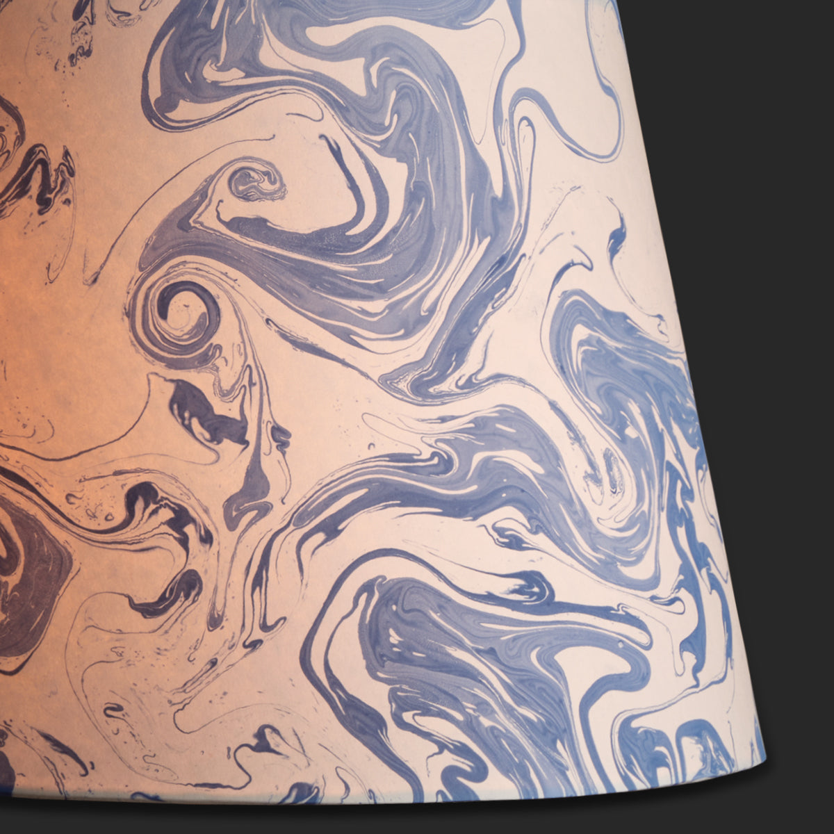 18 inch straight empire hand marbled paper shade in blue and white Tiber