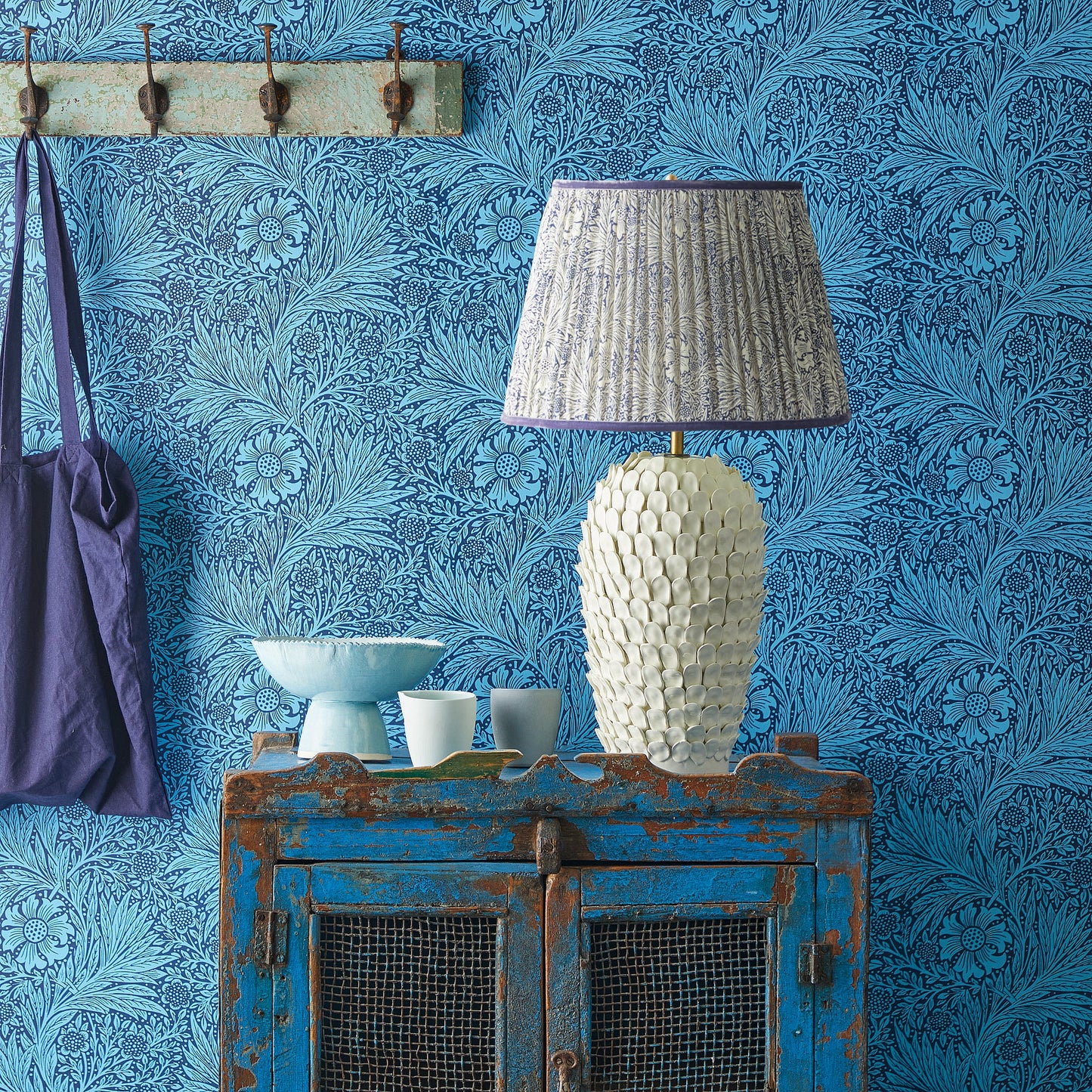 10 inch tall tapered shade in indigo marigold linen by morris & co