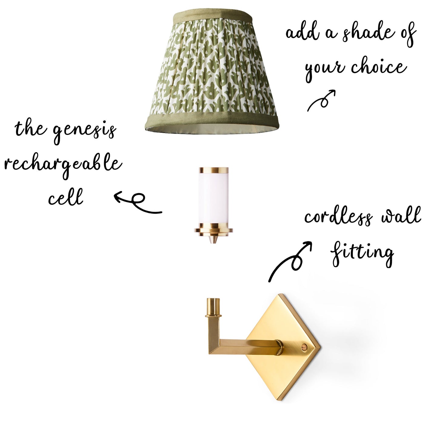 Wish cordless wall fixture in brass