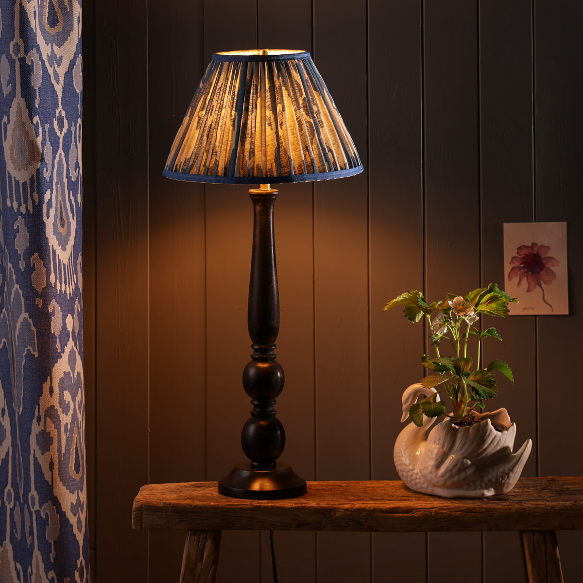 12 inch empire shade in denim Bokhara gathered linen by GP & J Baker