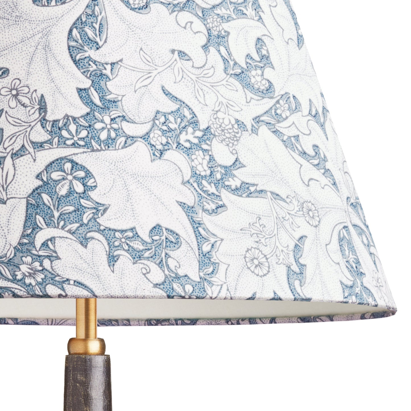 8 inch empire shade for cordless lamps in slate blue Wallflower printed cotton by Morris & co.