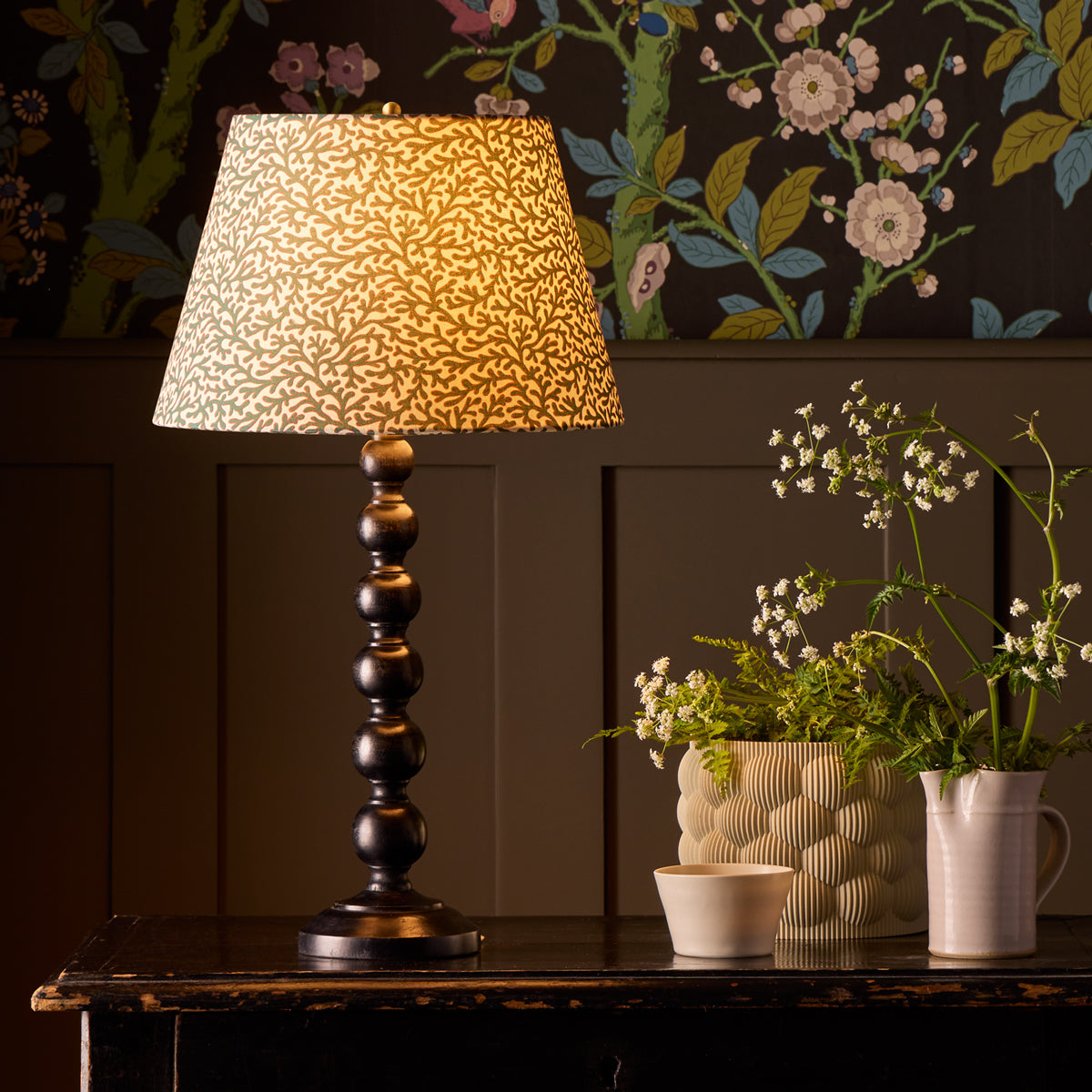 10 inch empire shade for cordless lamps in aqua red Tuffley cotton by GP & J Baker