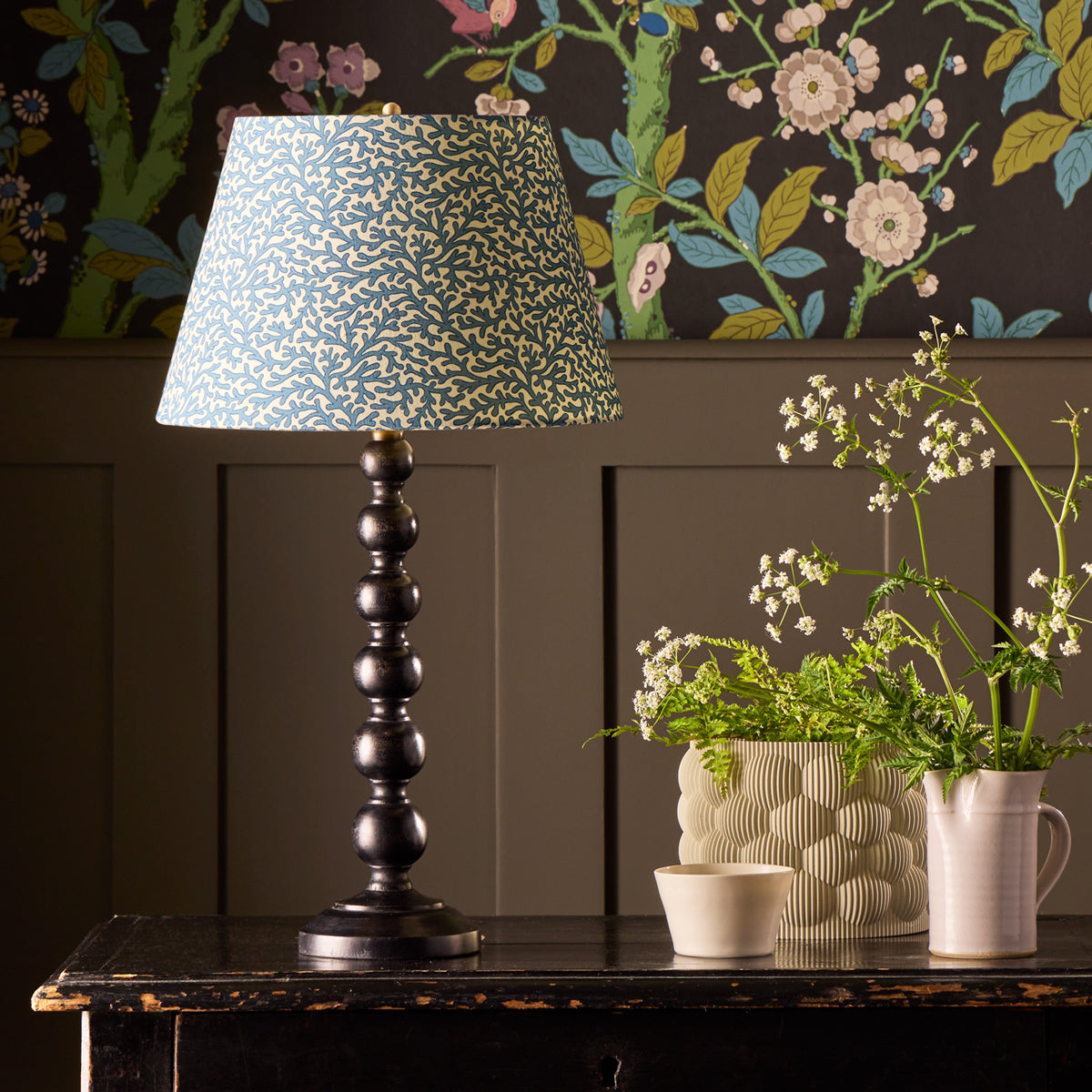 10 inch empire shade for cordless lamps in denim Tuffley cotton by GP & J Baker