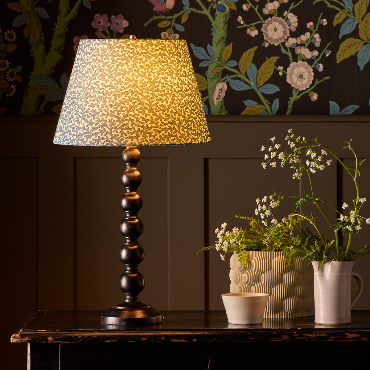 10 inch empire shade for cordless lamps in denim Tuffley cotton by GP & J Baker