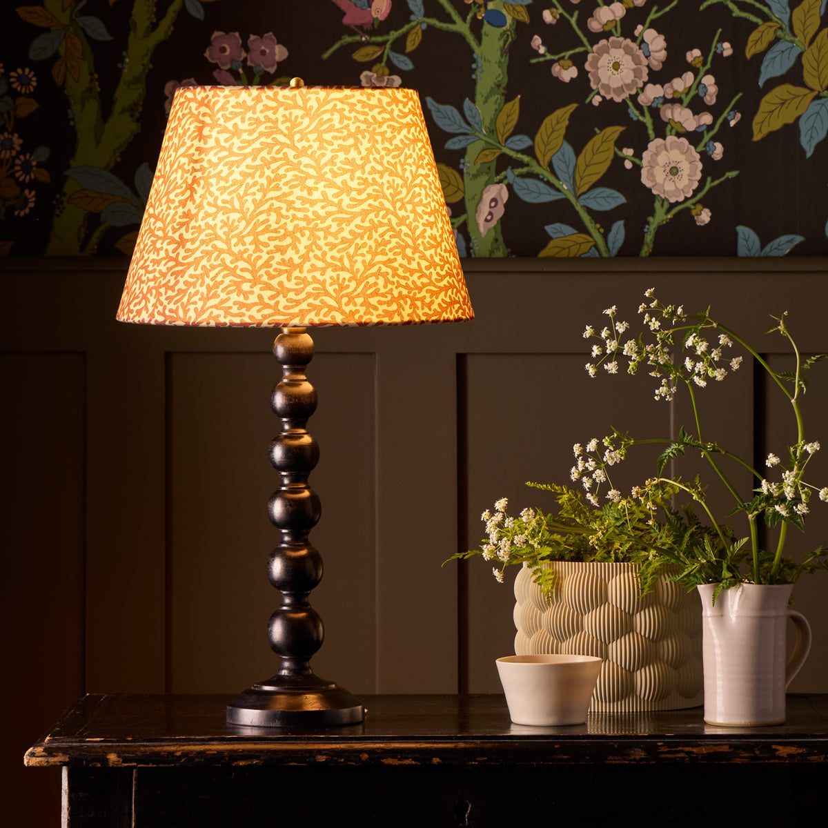 10 inch empire shade for cordless lamps in red aqua Tuffley cotton by GP & J Baker