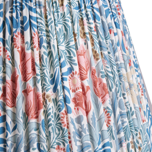 8 inch empire shade for cordless lamps in indigo and barbed berry Bower printed cotton by Morris & co.