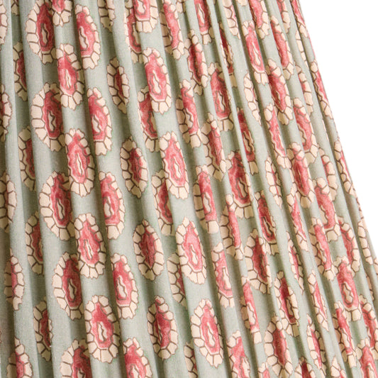 10 inch empire shade for cordless lamps in aqua pink block printed Dotty gathered cotton by GP & J Baker