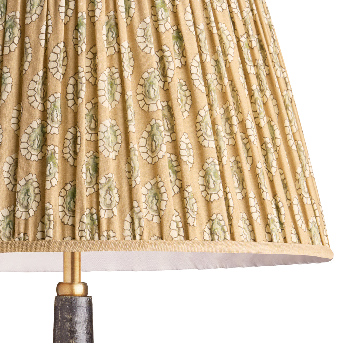 10 inch empire shade for cordless lamps in biscuit block printed Dotty gathered cotton by GP & J Baker