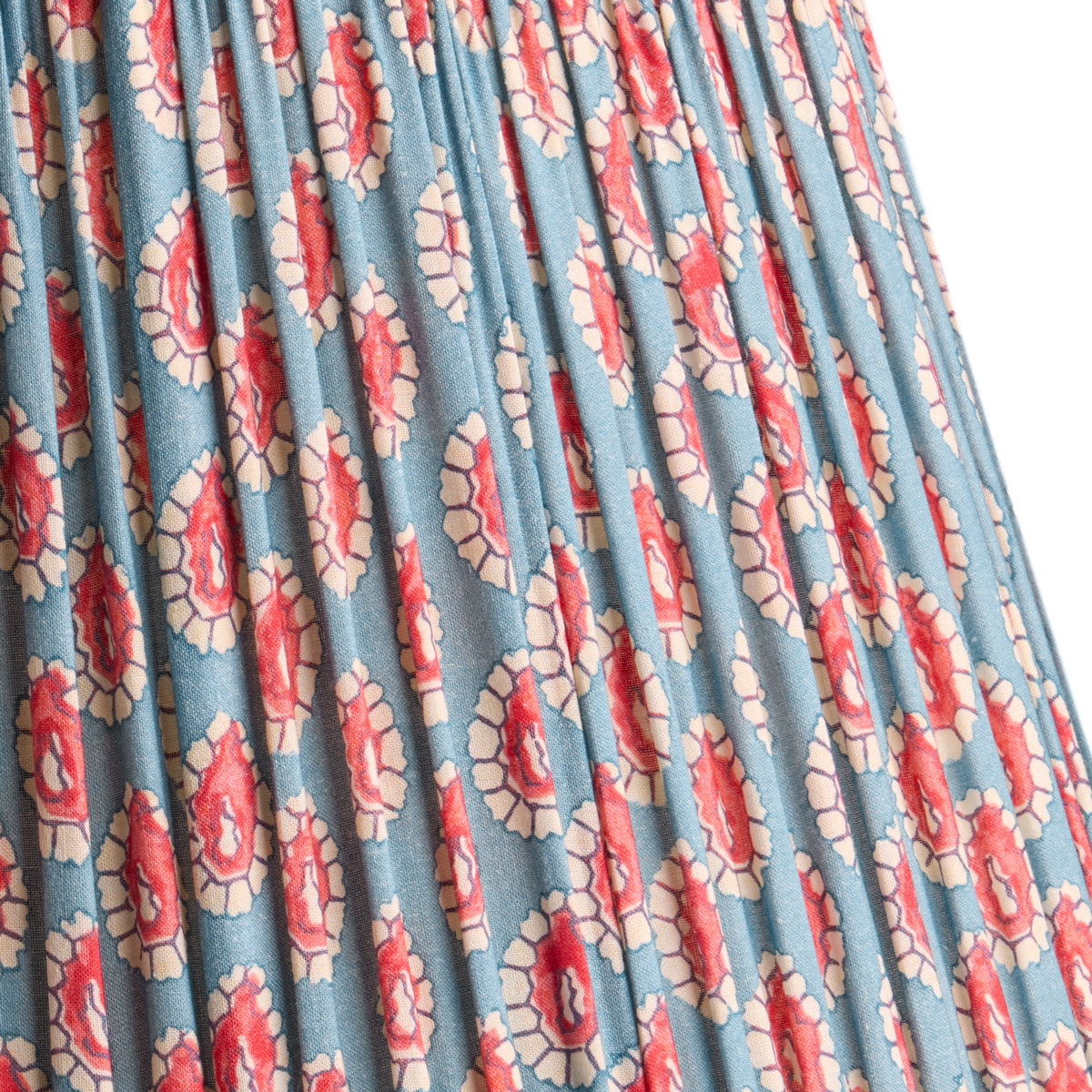 10 inch empire shade for cordless lamps in blue and red block printed Dotty gathered cotton by GP & J Baker