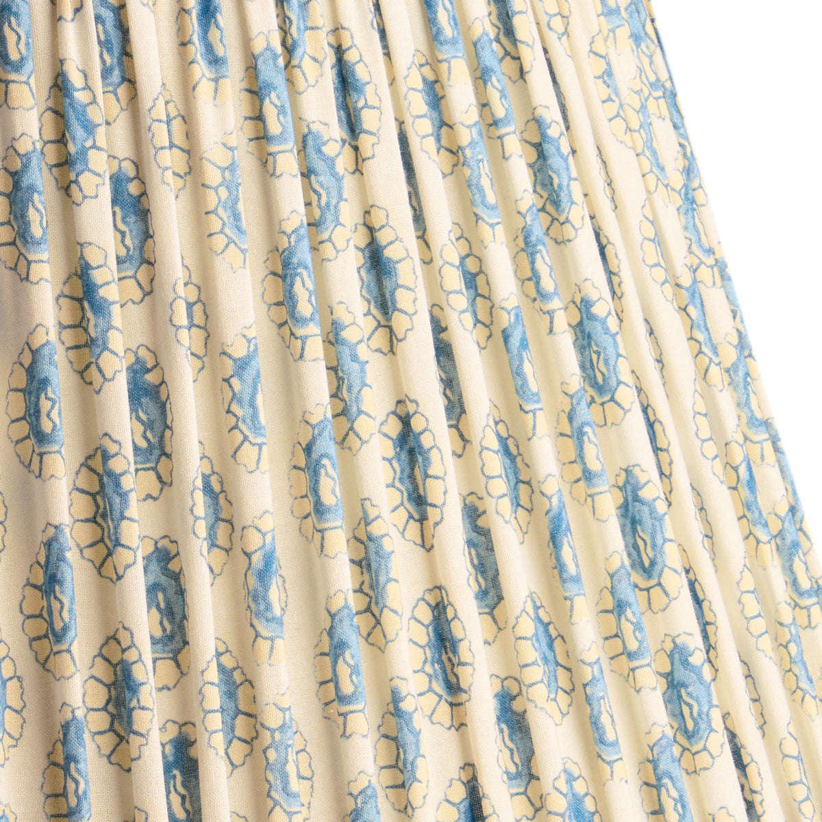 10 inch empire shade for cordless lamps in blue and white block printed Dotty gathered cotton by GP & J Baker
