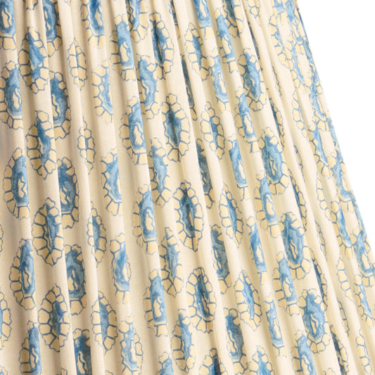 10 inch empire shade for cordless lamps in blue and white block printed Dotty gathered cotton by GP & J Baker