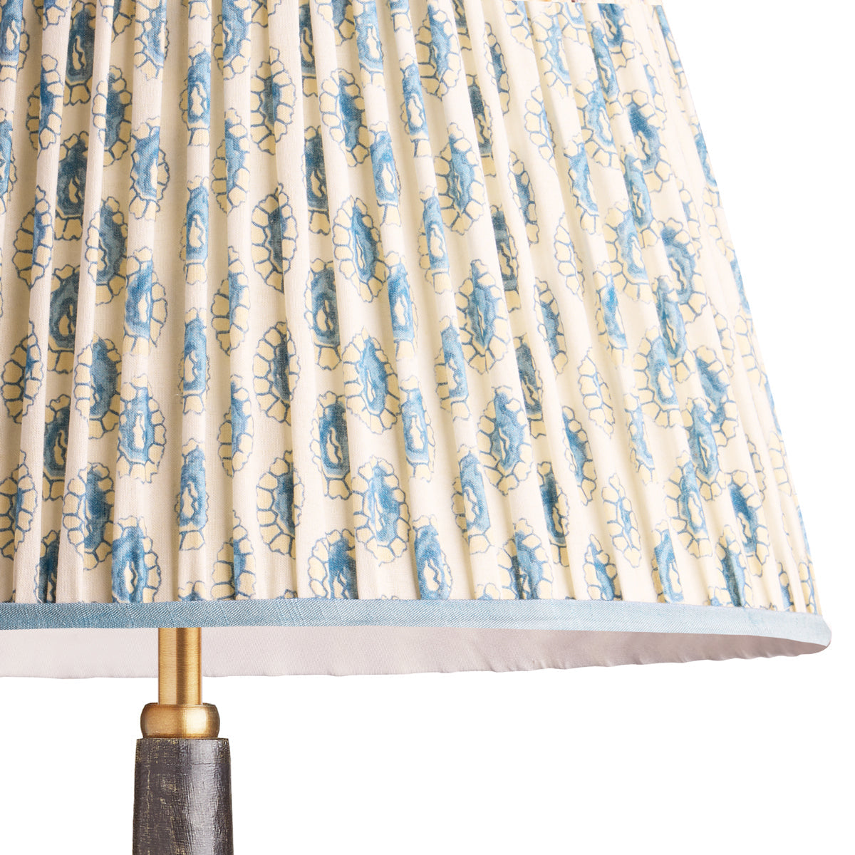 10 inch empire shade for cordless lamps in blue and white block printed Dotty gathered cotton by GP & J Baker
