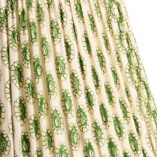 10 inch empire shade for cordless lamps in green and white block printed Dotty gathered cotton by GP & J Baker