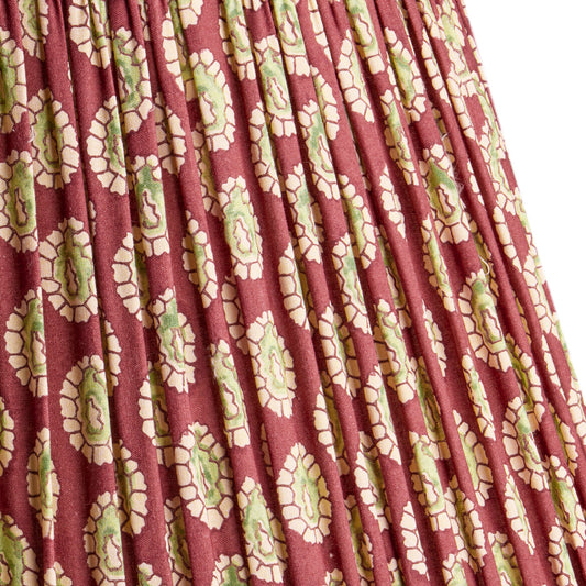 10 inch empire shade for cordless lamps in oxblood block printed Dotty gathered cotton by GP & J Baker