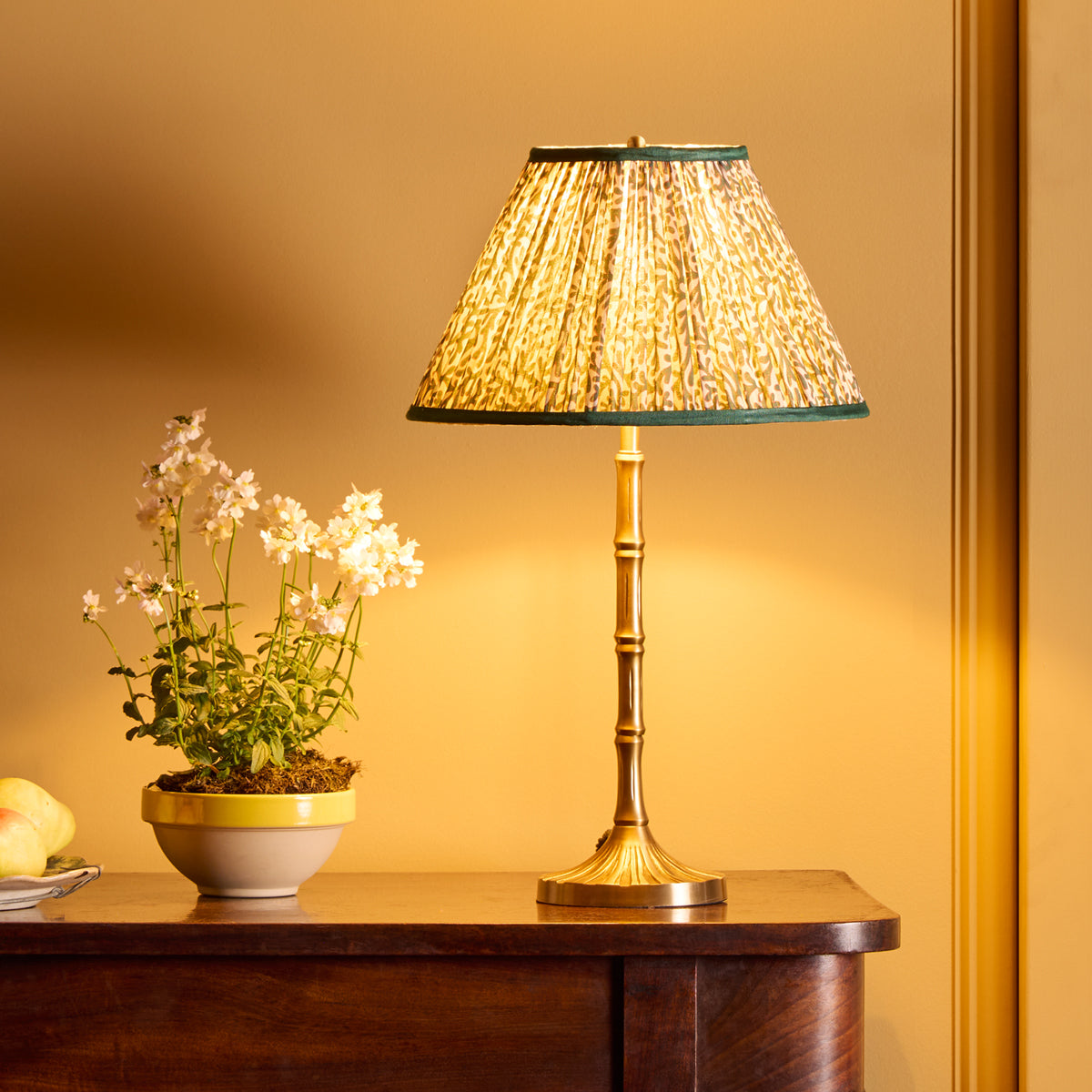 10 inch empire shade for cordless lamps in aqua red Tuffley gathered cotton by GP & J Baker
