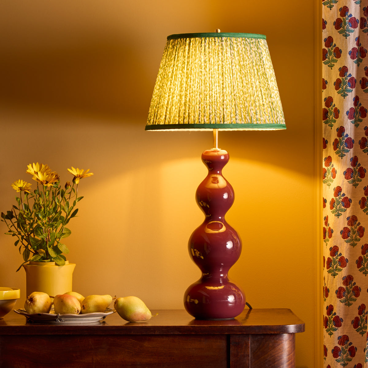 10 inch empire shade for cordless lamps in green blue Tuffley gathered cotton by GP & J Baker