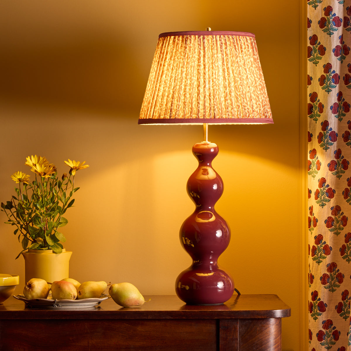 10 inch empire shade for cordless lamps in red aqua Tuffley gathered cotton by GP & J Baker