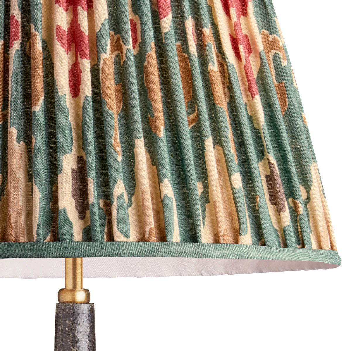 10 inch empire shade for cordless lamps in red aqua Bokhara gathered linen by GP & J Baker
