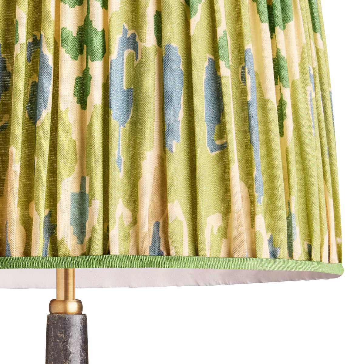 10 inch tapered drum shade in green blue Bokhara gathered linen by GP & J Baker