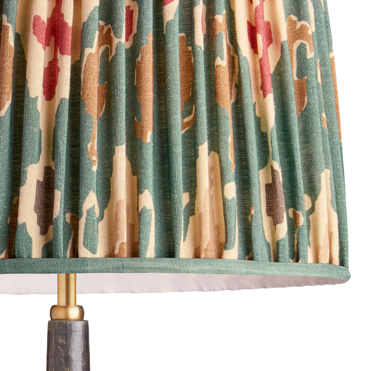 10 inch tapered drum shade in red aqua Bokhara gathered linen by GP & J Baker