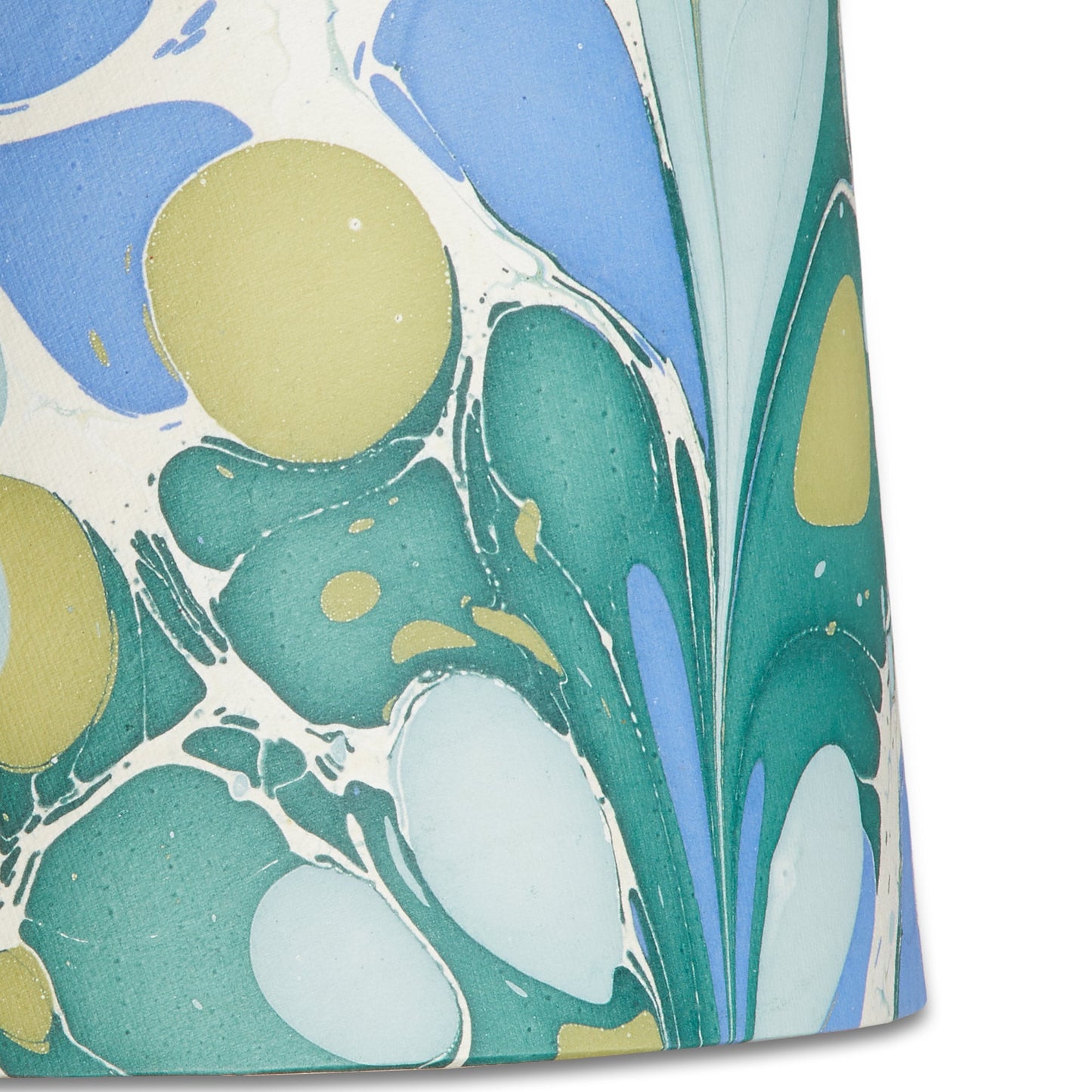 8 inch tall tapered shade in green and blue roya hand made marbled paper